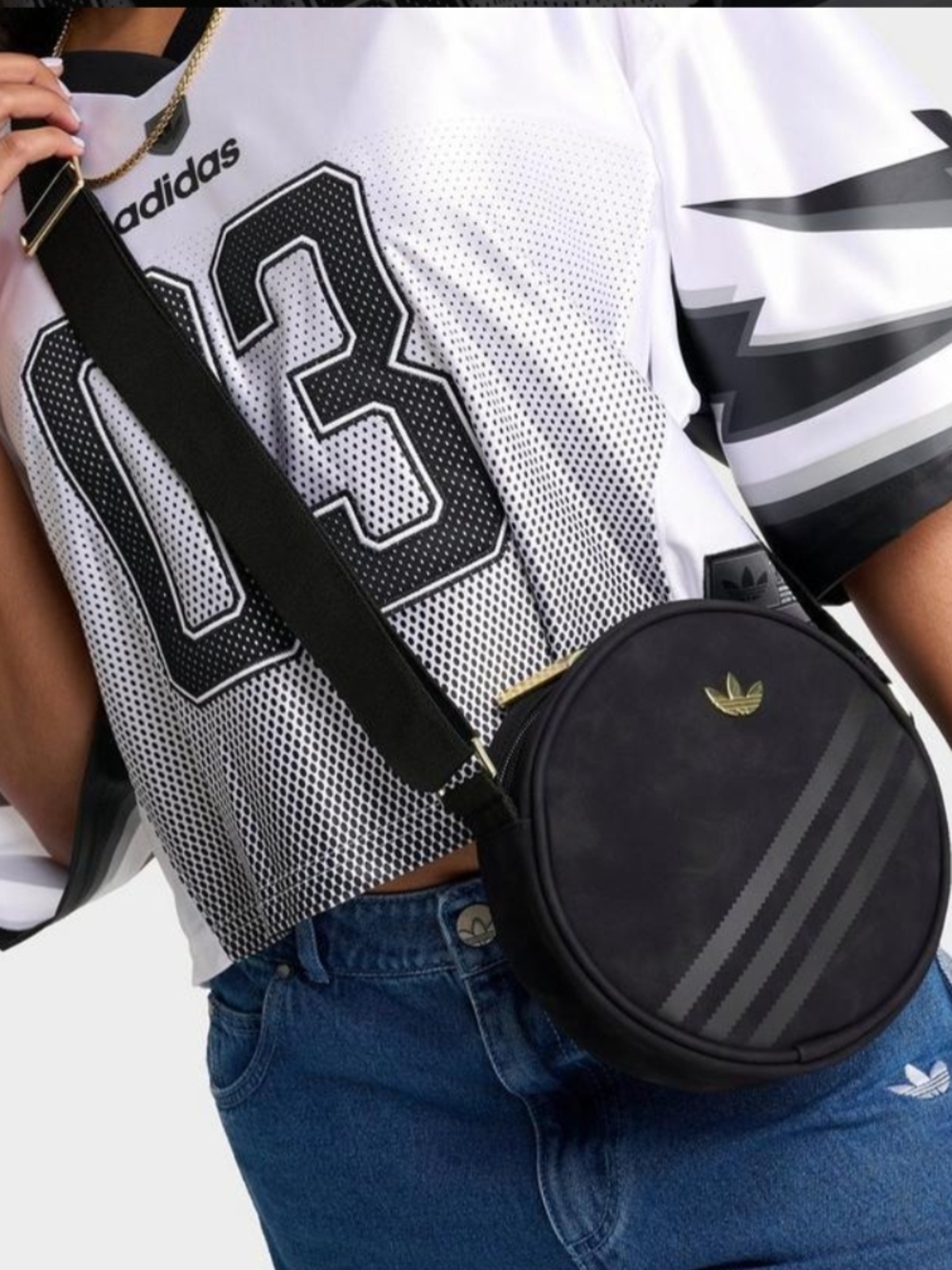 adidas Black Round Crossbody Bag with Gold Logo
